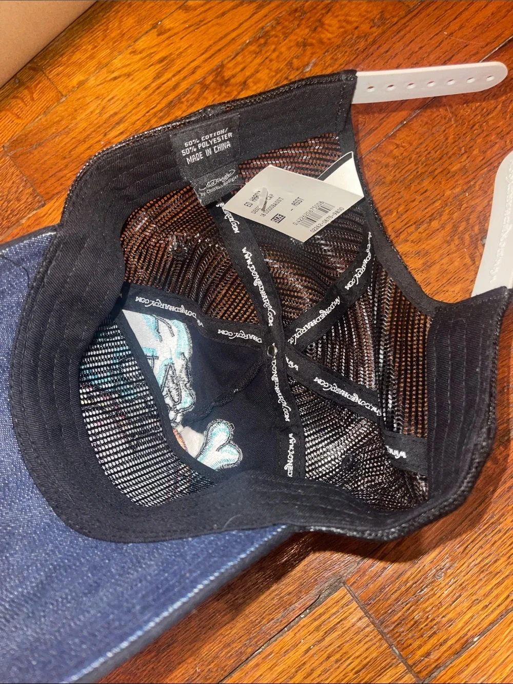 Ed Hardy Black Cap with Pink Heart & Silver Skull Embroidery
